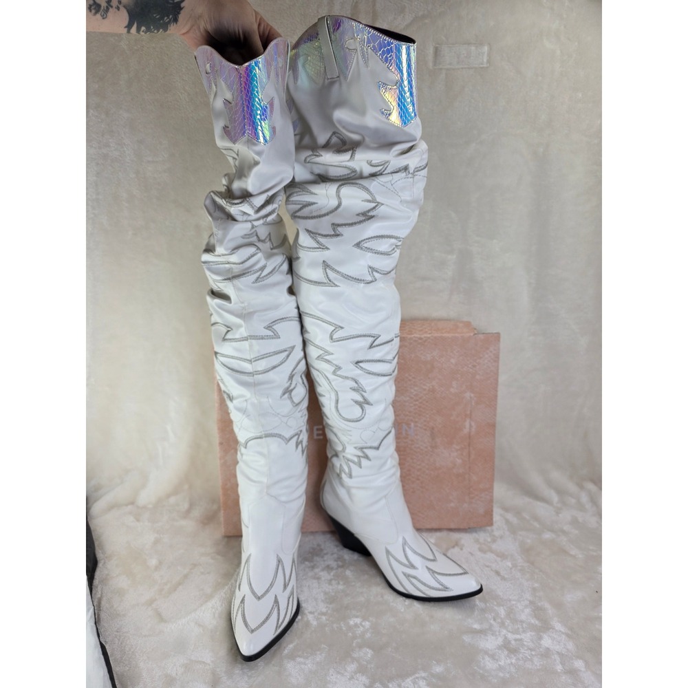 Cape Robbin Kelsey‎ 21 White Western Cowboy Over The Knee Boots Women's Size 8.5